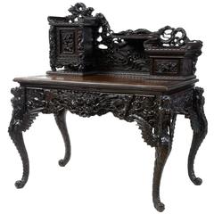 Antique Early 20th Century Carved Oriental Desk