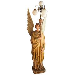Daprato Statuary Company Full Size Winged Right Angel with Four-Light Torchiere