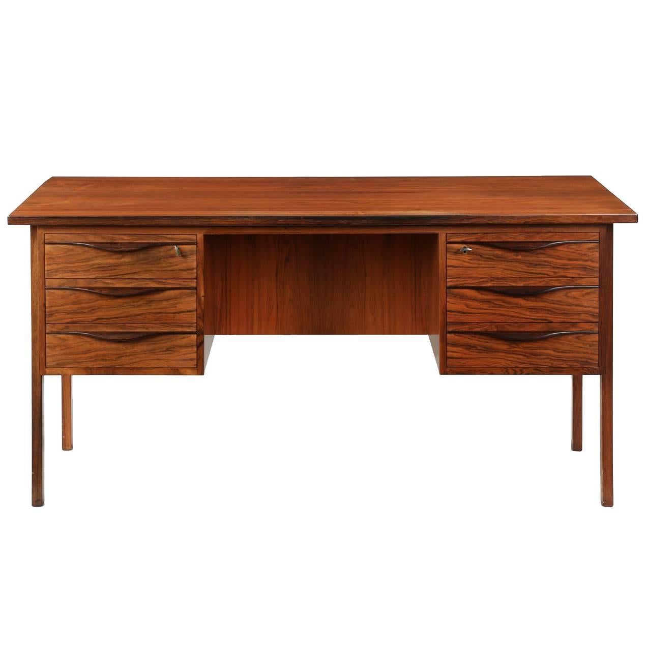Danish Mid-Century Modern Rosewood Executive Desk with Hidden Compartment