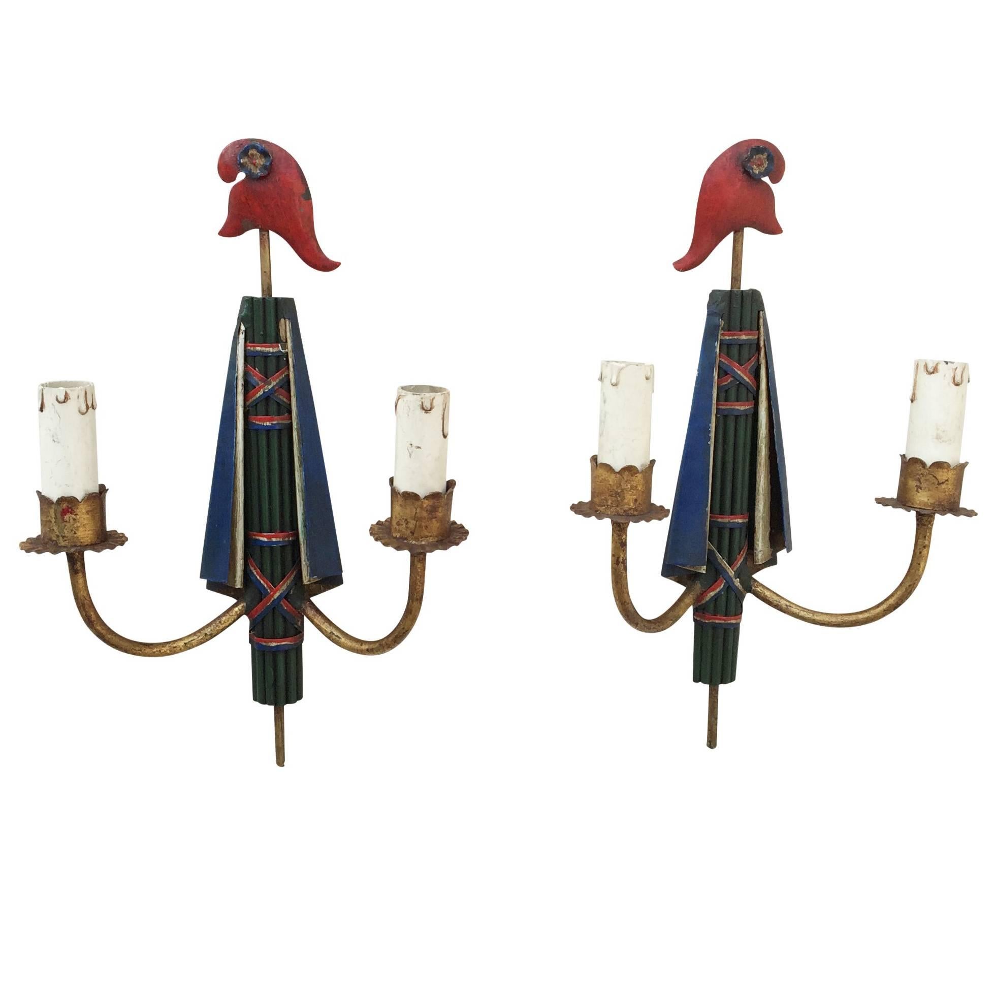 Pair of Maison BaguèS Bastille Day Sconces, France, 1960s