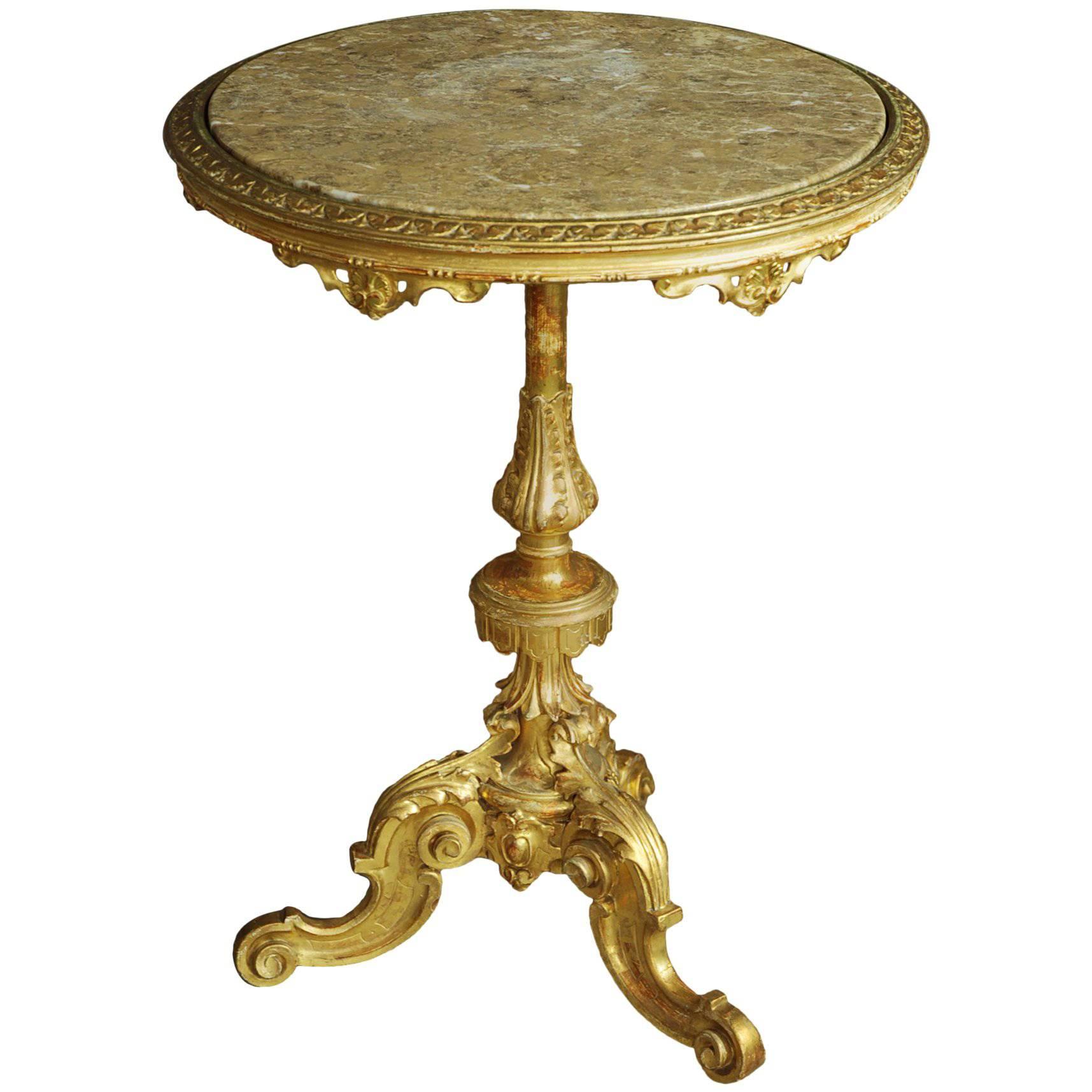 Decorative Late 19th Century Italian Carved Giltwood Marble-Top Centre Table