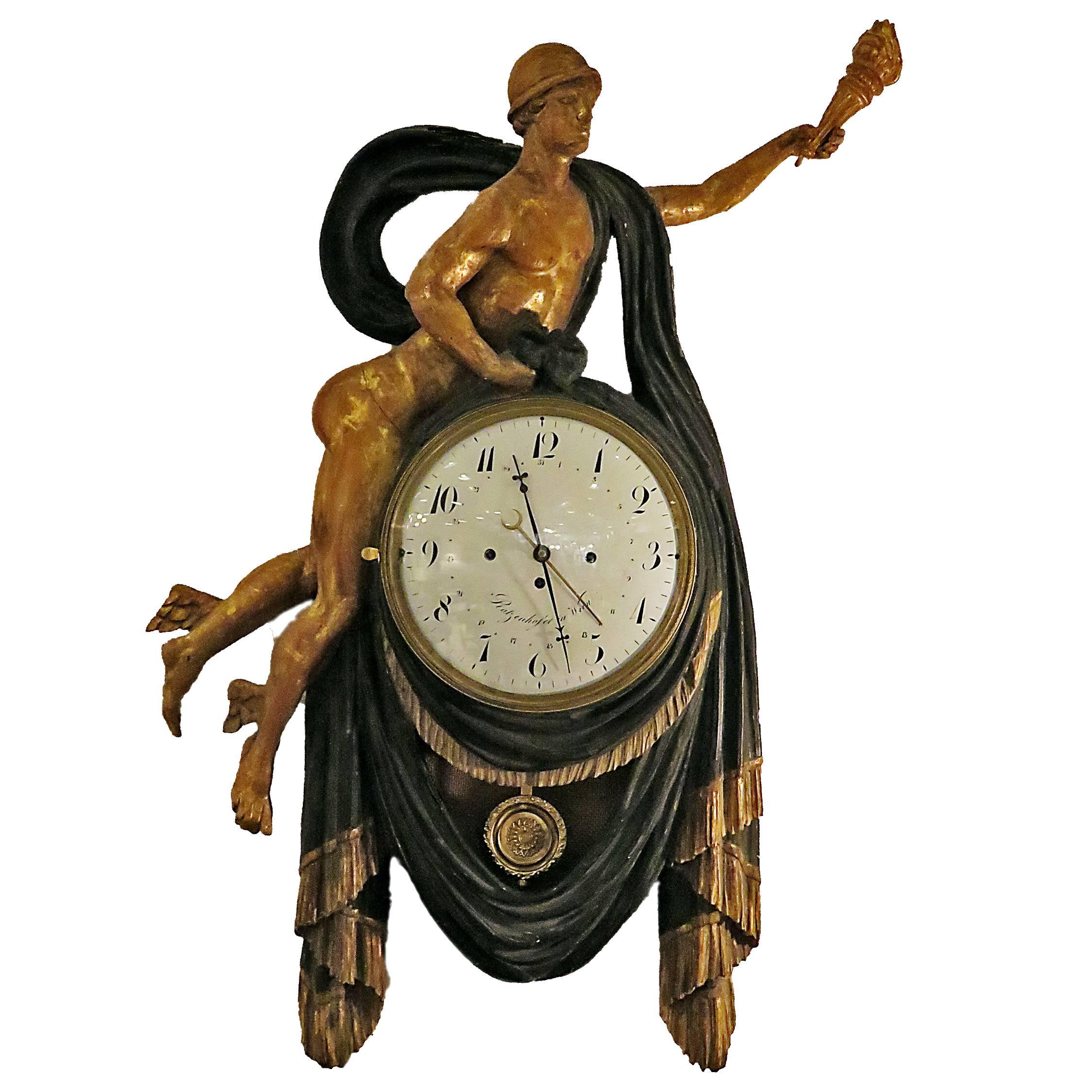 Hermes painted and gilt clock Vienna c.1820