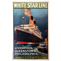Vintage Original 1930s White Star Line Cruise Poster, Liverpool Queenstown Philadelphia