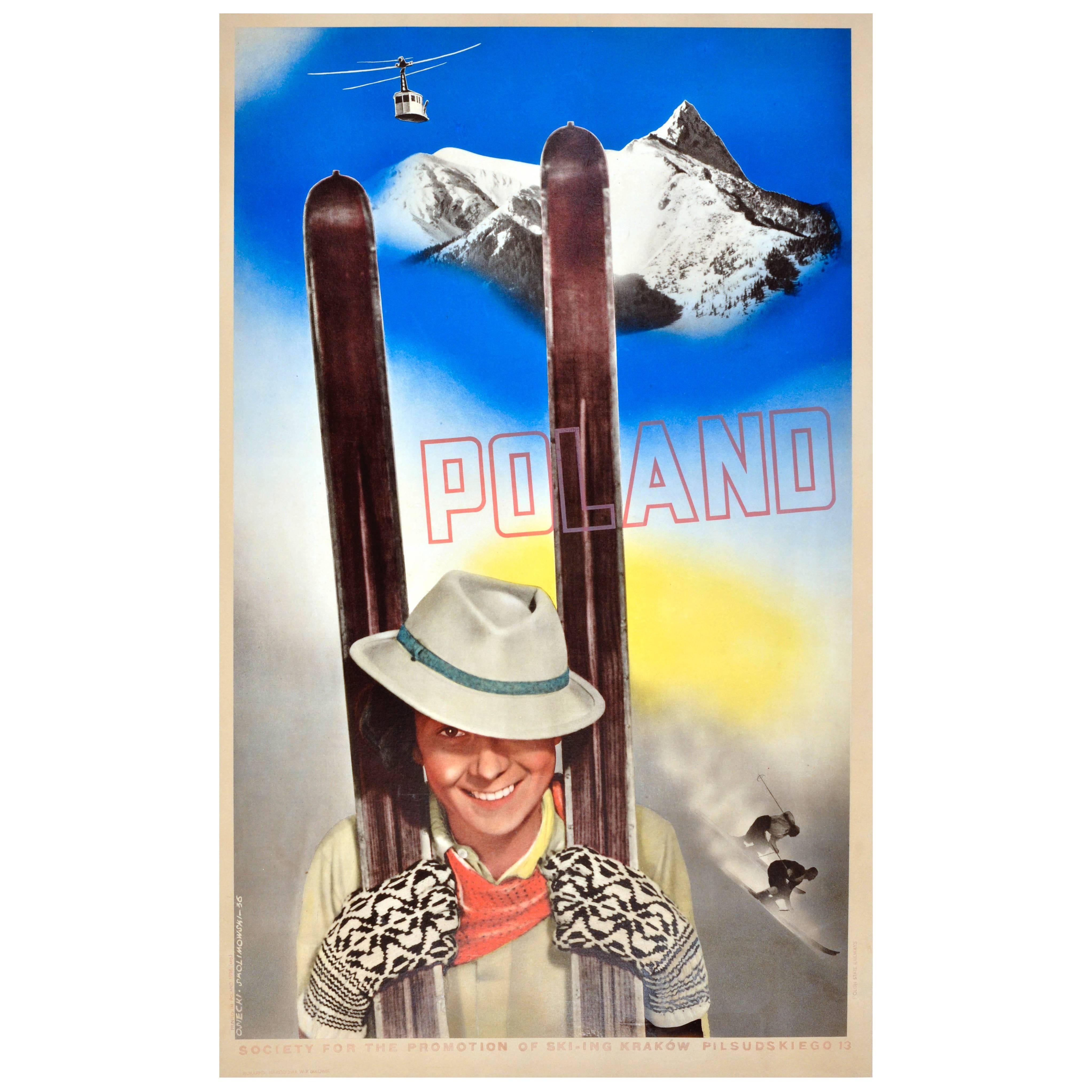 Rare Original Vintage Polish Skiing Poster by Osiecki & Skolimo "Ski in Poland"