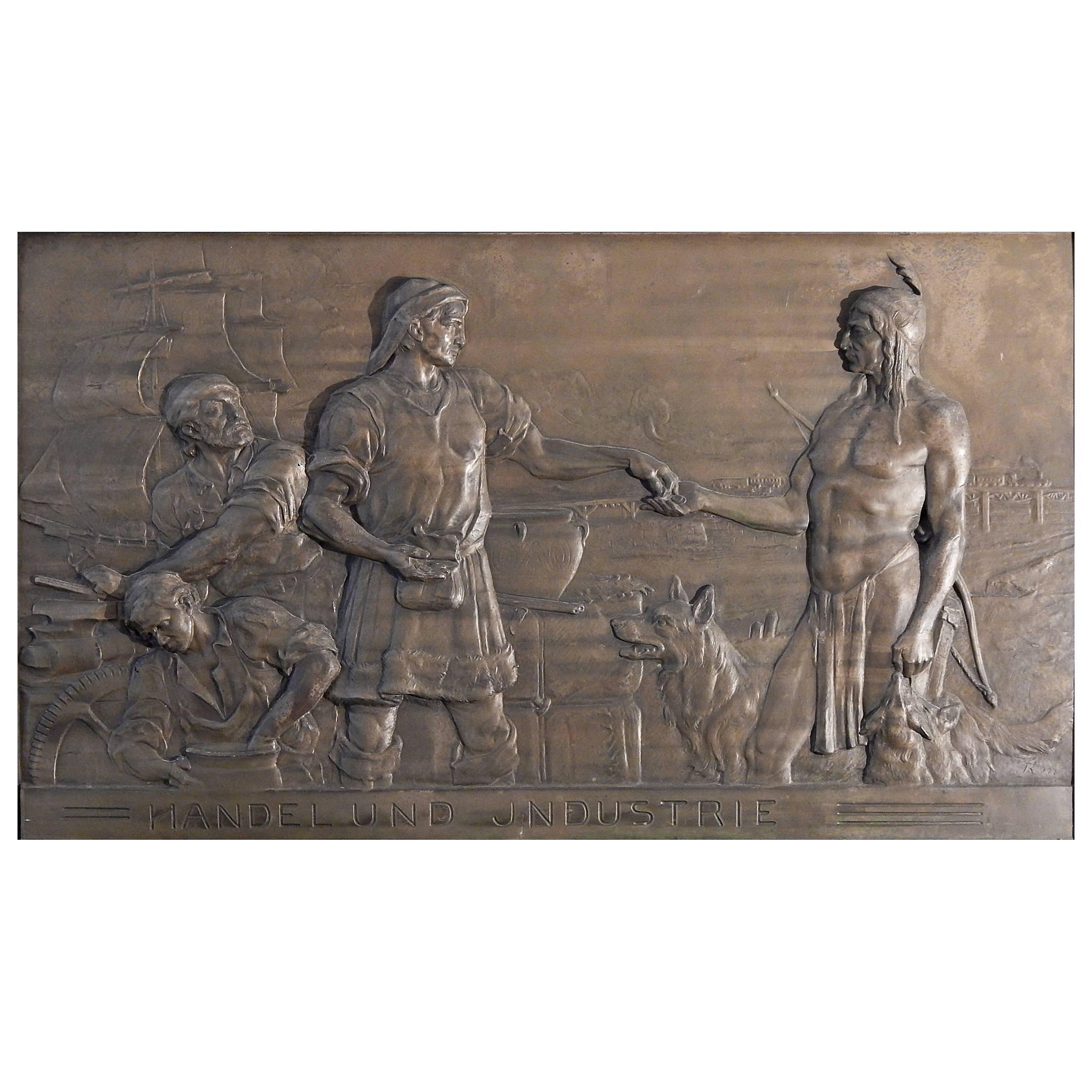 "Work and Industry, "43" Magnificent Allegorical Relief Panel with Male Indian For Sale