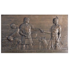 "Work and Industry", Large Allegorical Relief Panel w/ Half Nude American Indian