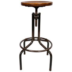 Industrial Stool with Adjustable Oak Seat