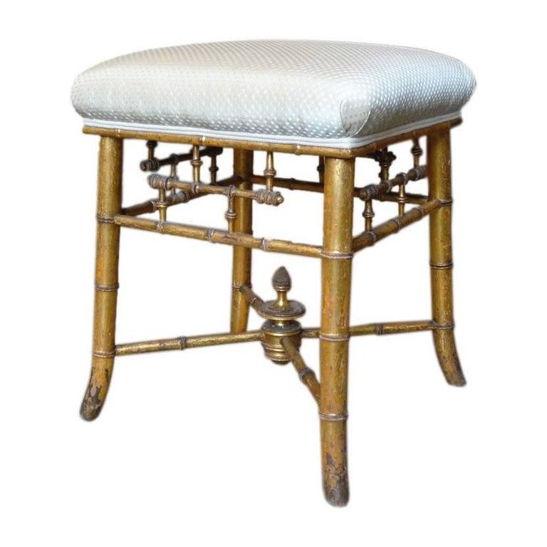 Giltwood Faux Bamboo Stool at 1stDibs