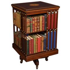 Antique Edwardian Mahogany Inlaid Revolving Bookcase 