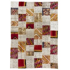 One of a Kind Patchwork Rug made of Vintage Tulu and Oushak carpets