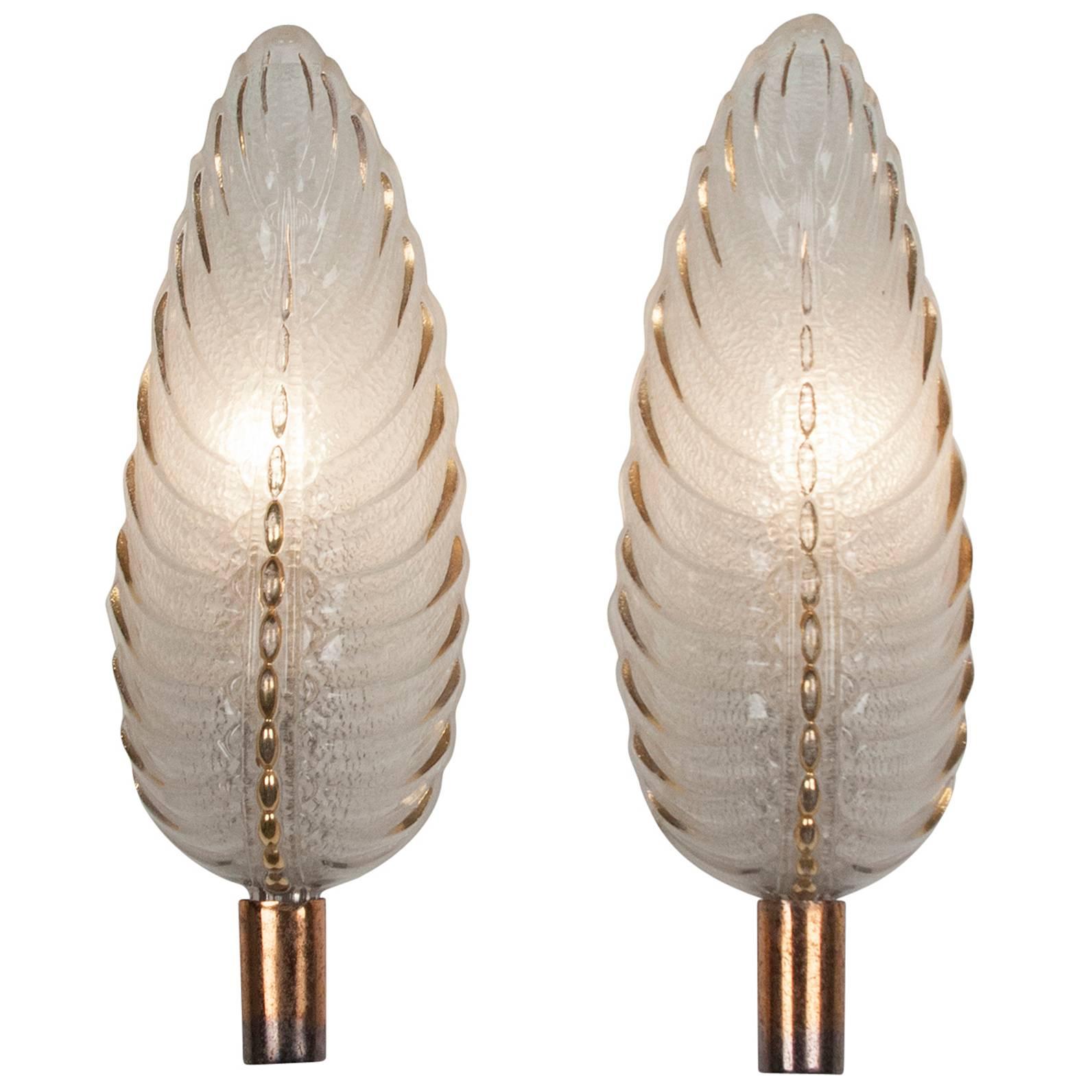 Pair of Ezan Leaf Sconces, French, 1940s For Sale