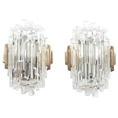 Expressive Pair of French Block Glass Sconces