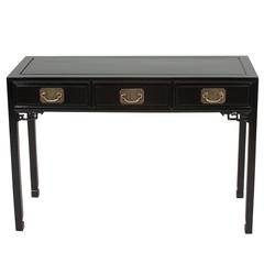 Black Lacquered Chinese Fretwork Desk, 1960s