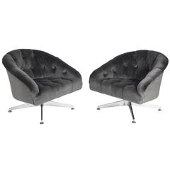 Pair of Charcoal Gray Velvet Swivel Chairs Designed by Ward Bennett 