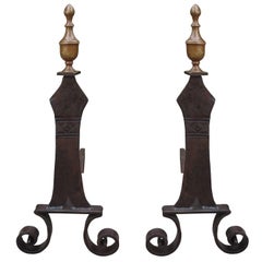 Pair of Early 20th Century Iron and Brass Andirons