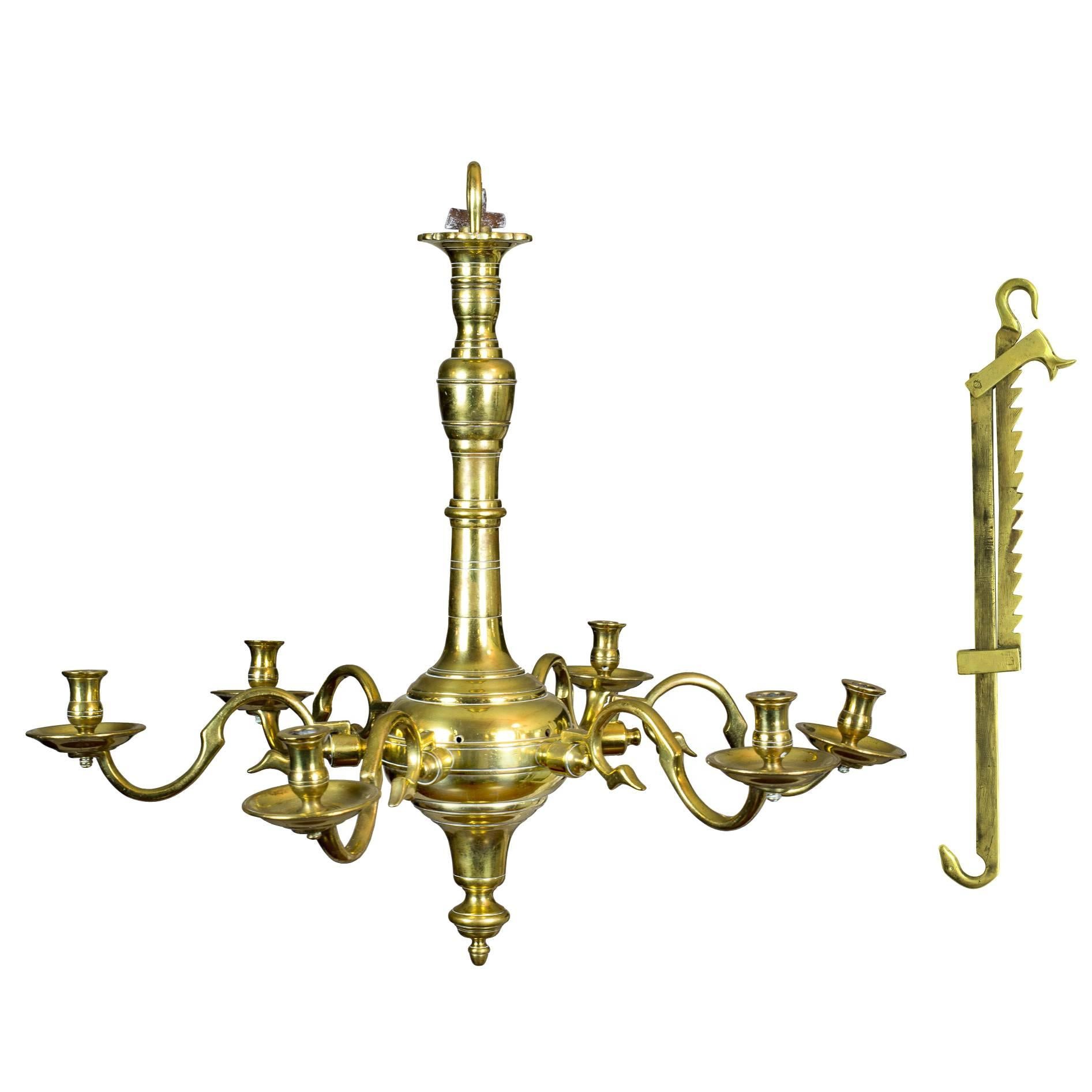 Fine Classic Six-Light English Brass Chandelier with Trammel, Both circa 1750 For Sale