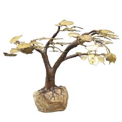 Mid-Century Gilt Tole Tree on Rock in the Style of C. Jere