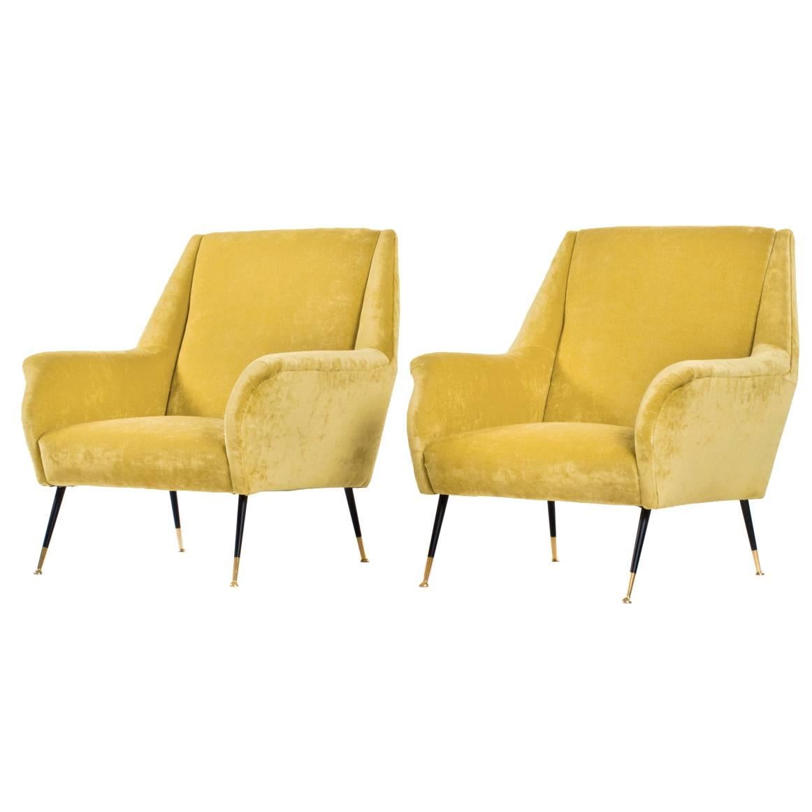 Pair of warm Yellow Italian Lounge Chairs, 1950s