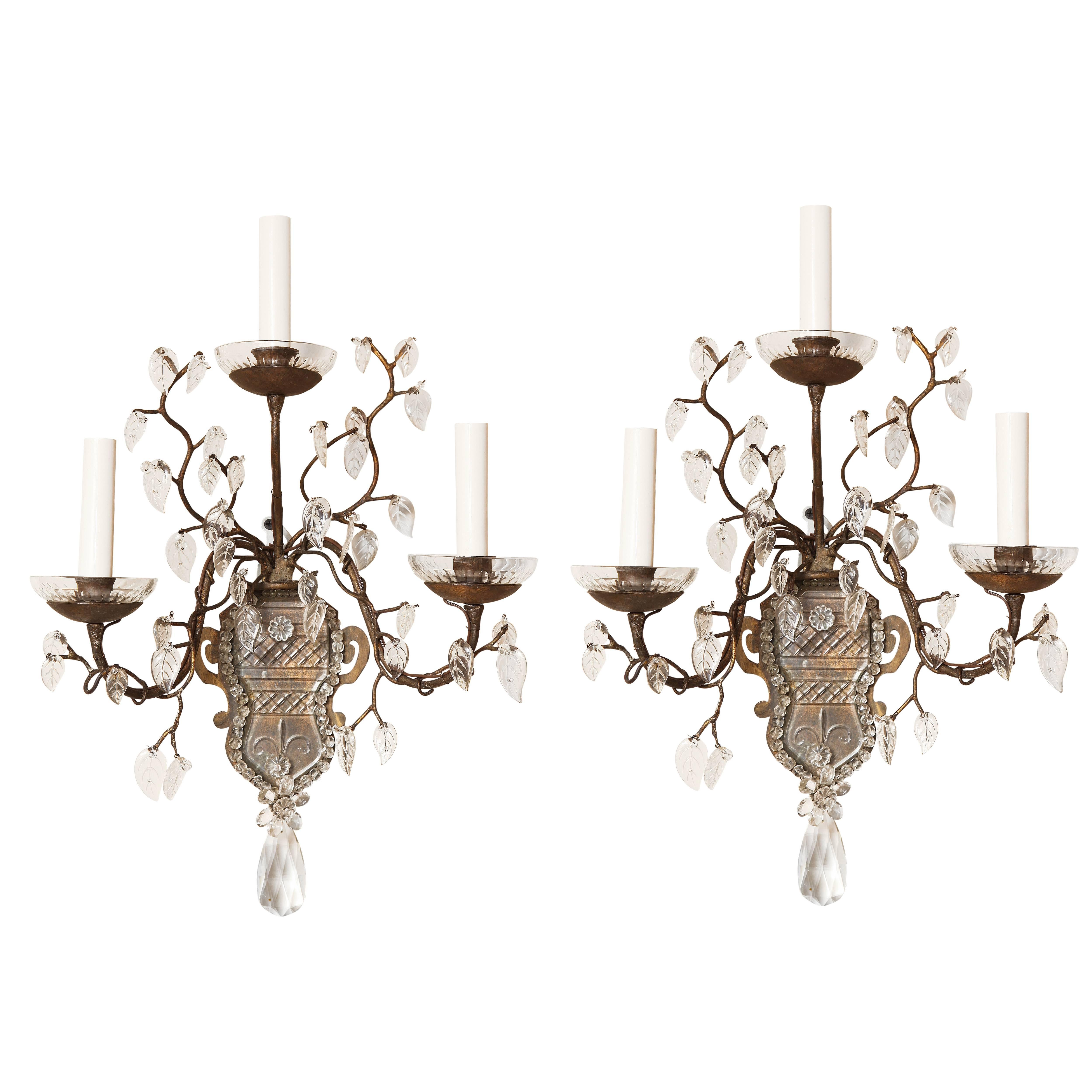 Pair of Three-Light French Bagues Wall Sconces