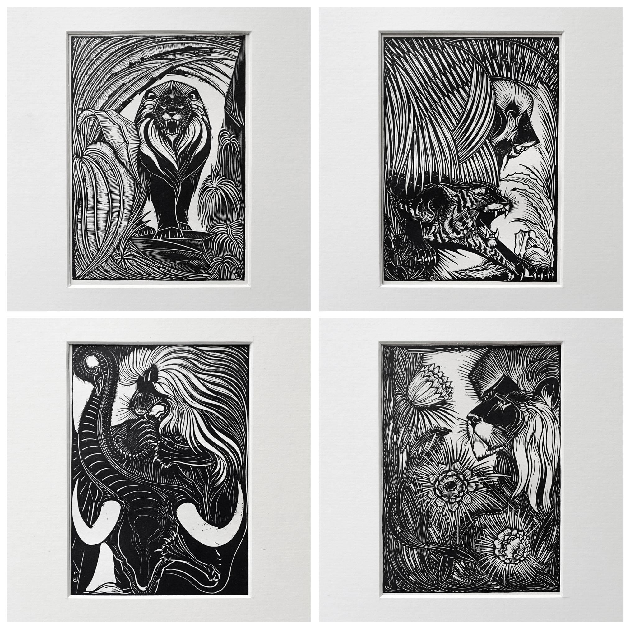 Collection of Five Art Deco Woodprints by Jan Schonk