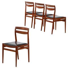 Four Danish Mid-Century Modern Teakwood Side Chairs, Retailed by Leo Spivak Inc.