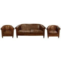 Used Three-Piece Leather Suite from Italy
