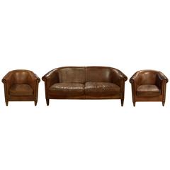 Antique Three-Piece Leather Suite from Italy