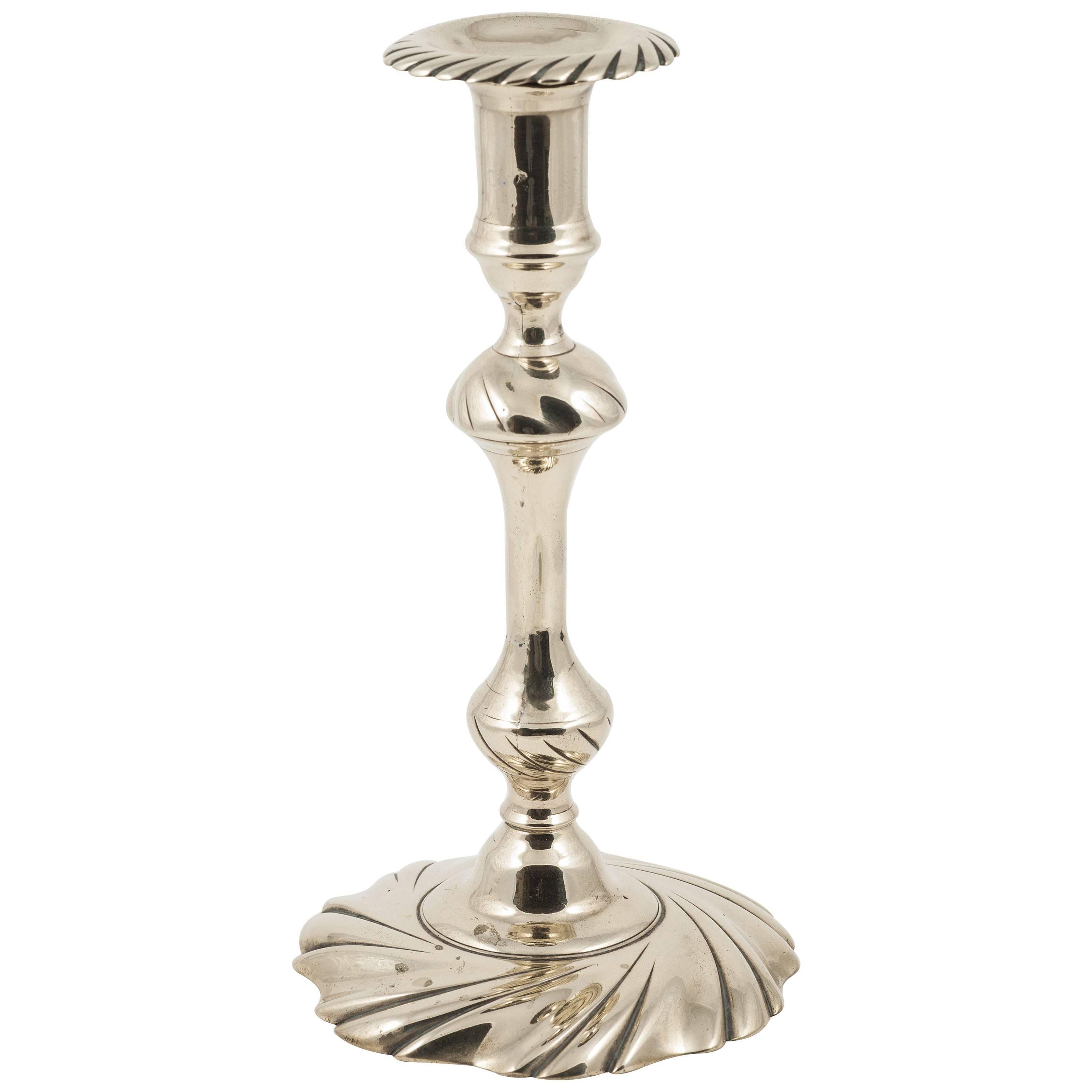 Large Brass Swirl-Based Candlestick, England, circa 1760 For Sale