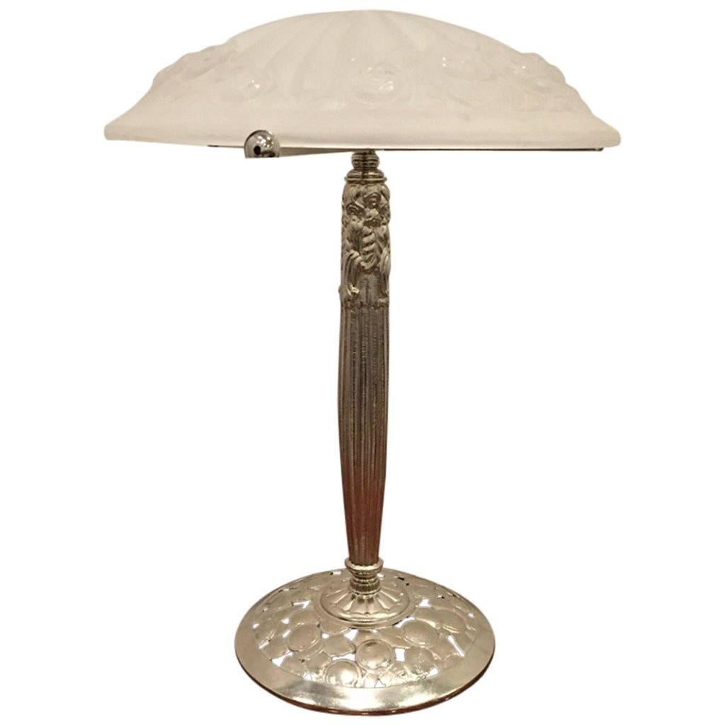 French Art Deco Table Lamp Signed by Degue