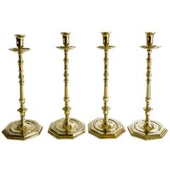 Very Rare Set of Four English Late Victorian Brass Candlesticks, circa 1875