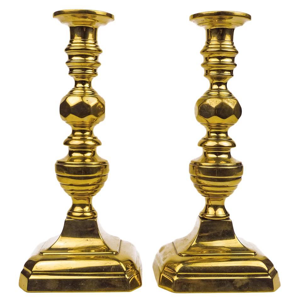 Pair of English Brass Candlesticks, circa 1840 For Sale