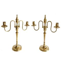 Rare Pair of Swedish Bell Metal Candlesticks for Three Candles, circa 1840