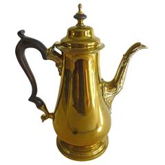 Exceptional Brass “Silver Form” English Coffee Pot with Pseudo Marks, 1755