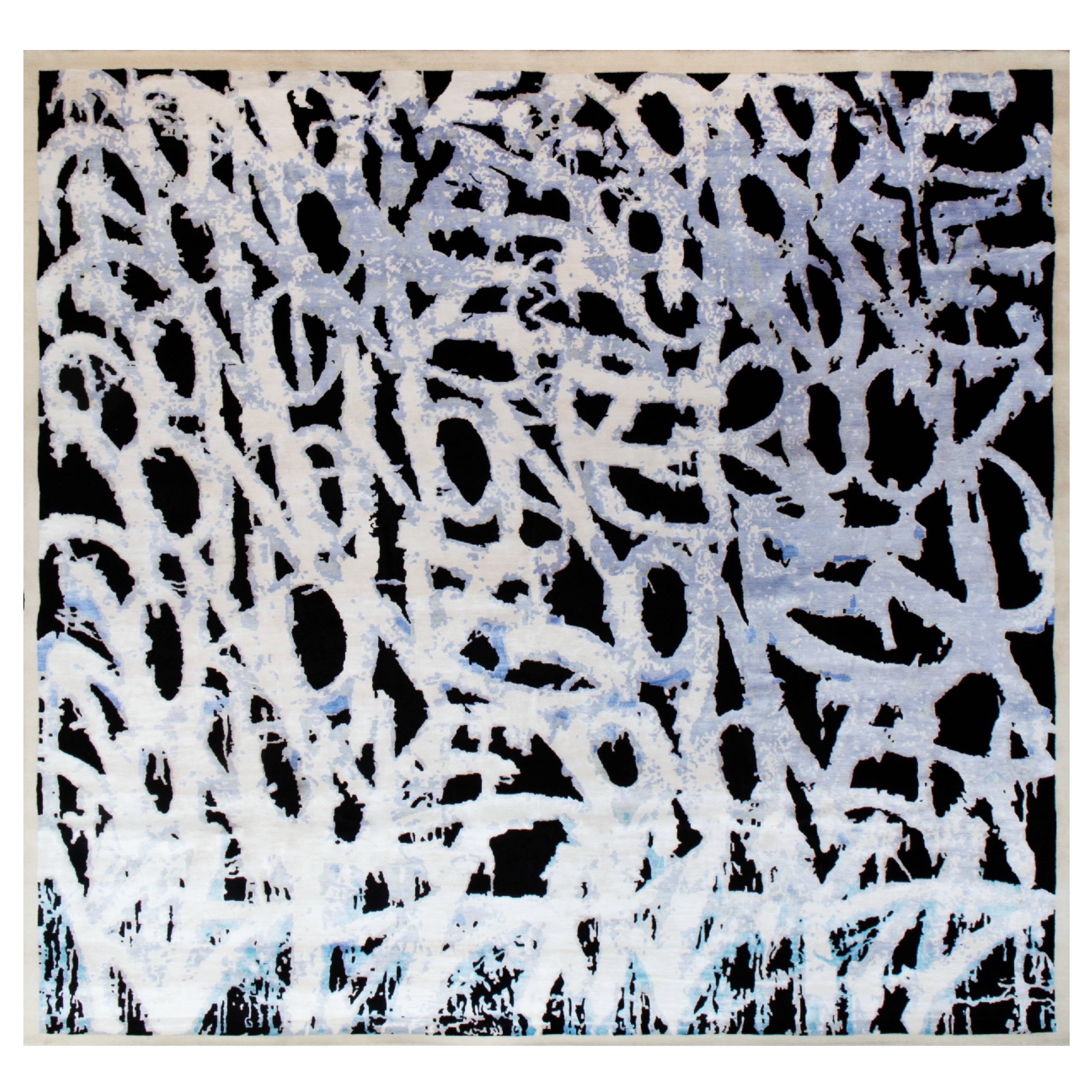 JonOne's Original Silk and Wool Street Art Rug "Snow Square" For Sale