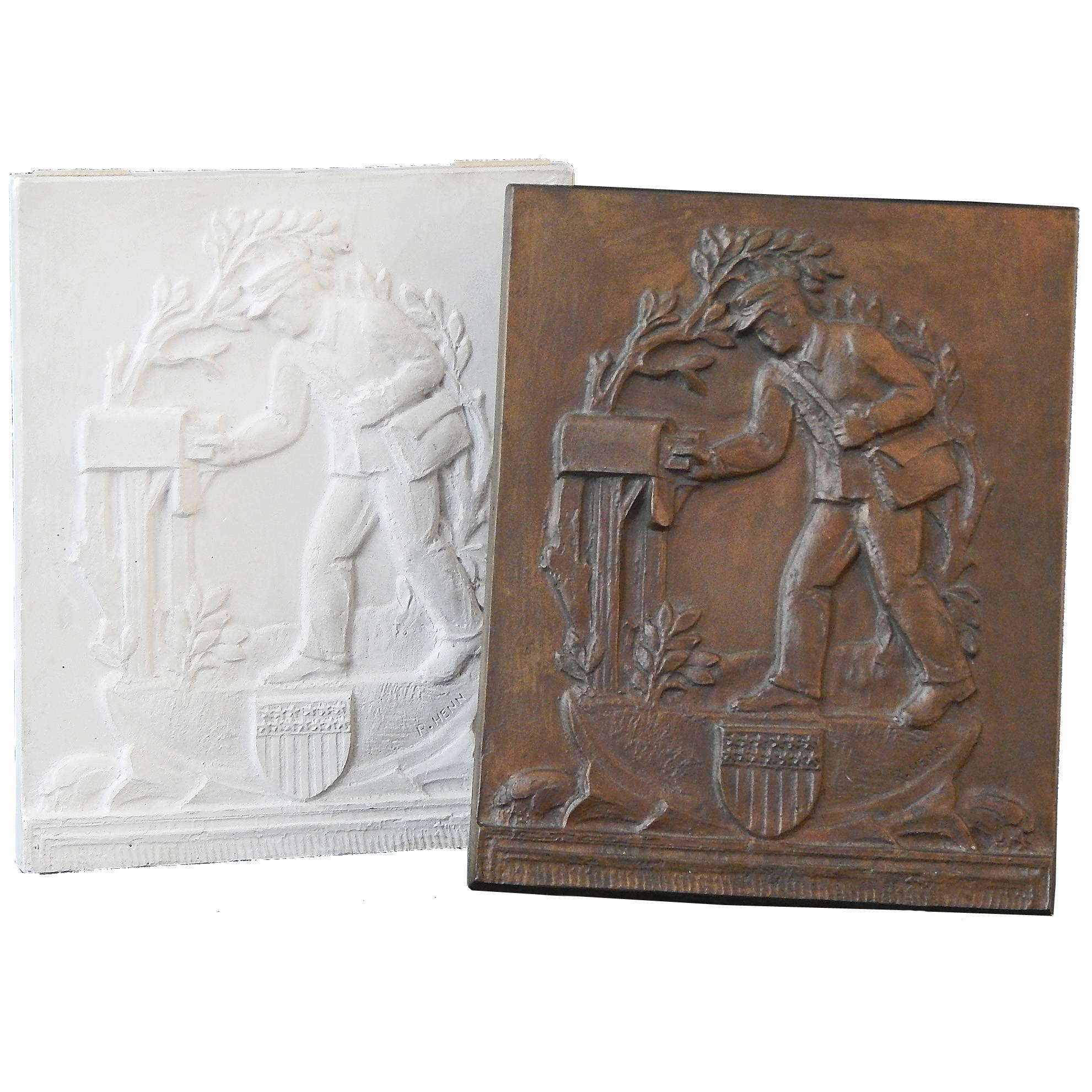 « Mailman », Maquette rare et importante de la WPA et bronze de Rudolf Henn