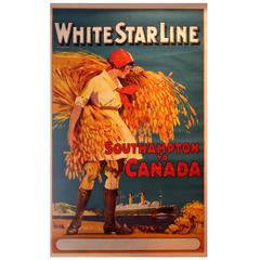 Original Antique 1920s White Star Line Cruise Ship Poster, Southampton to Canada