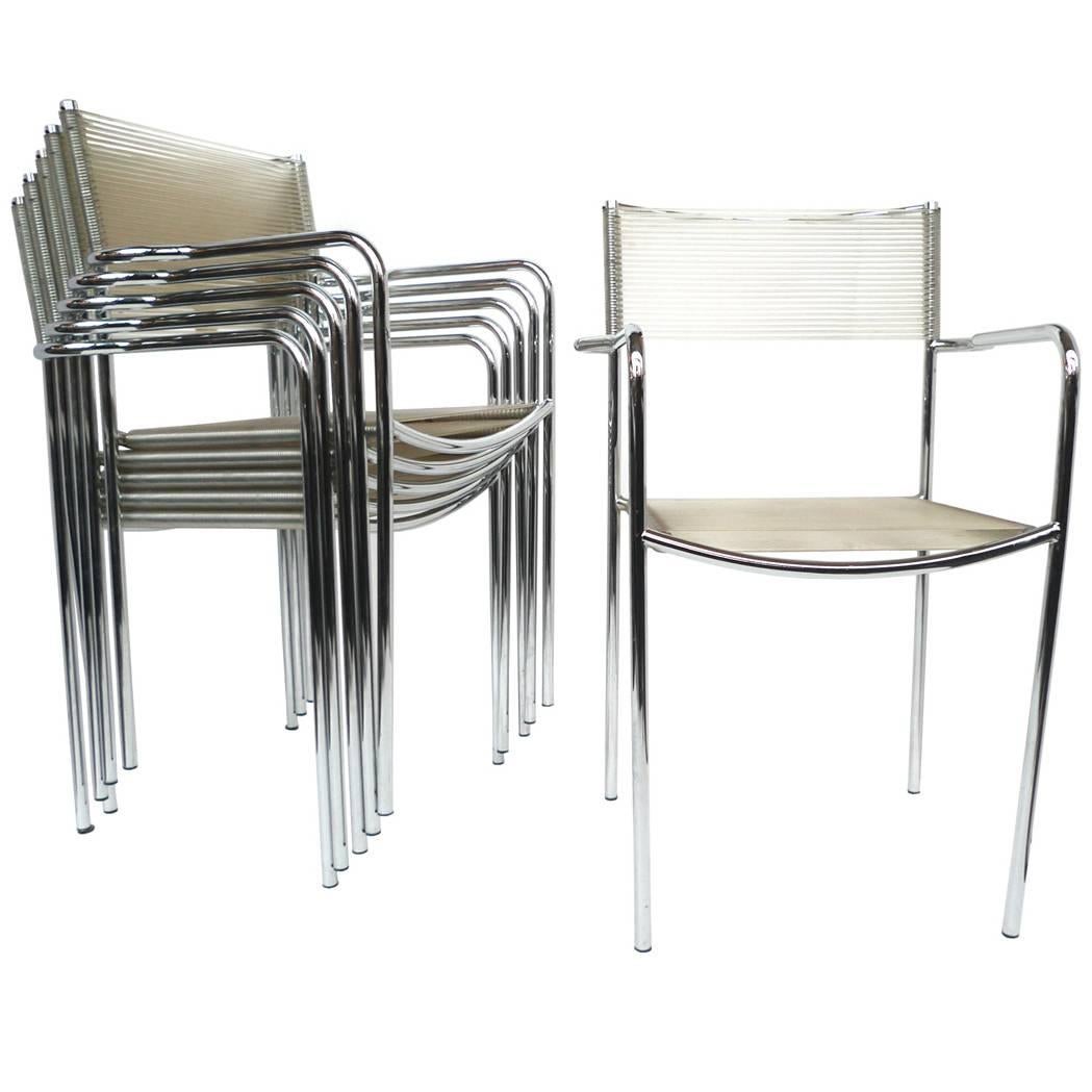 Set of Six Alias Italy "Spaghetti" Chromed Steel Chairs