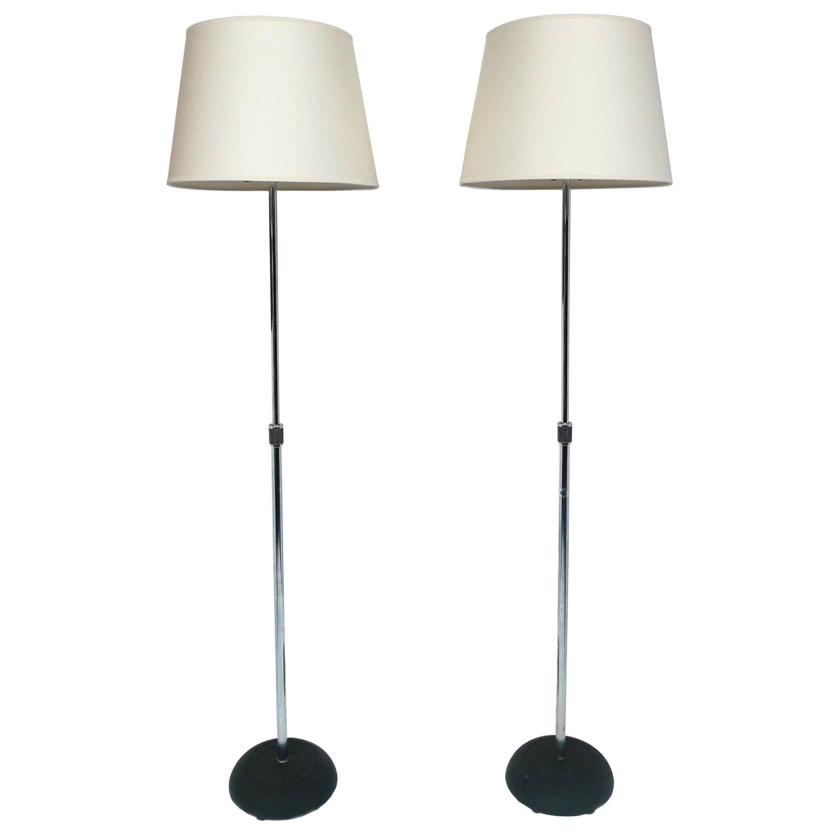 Custom-Made Chrome Floor Lamps, Pair