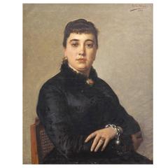 Léon Herbo "Lady in Black" Oil on Canvas, 1884