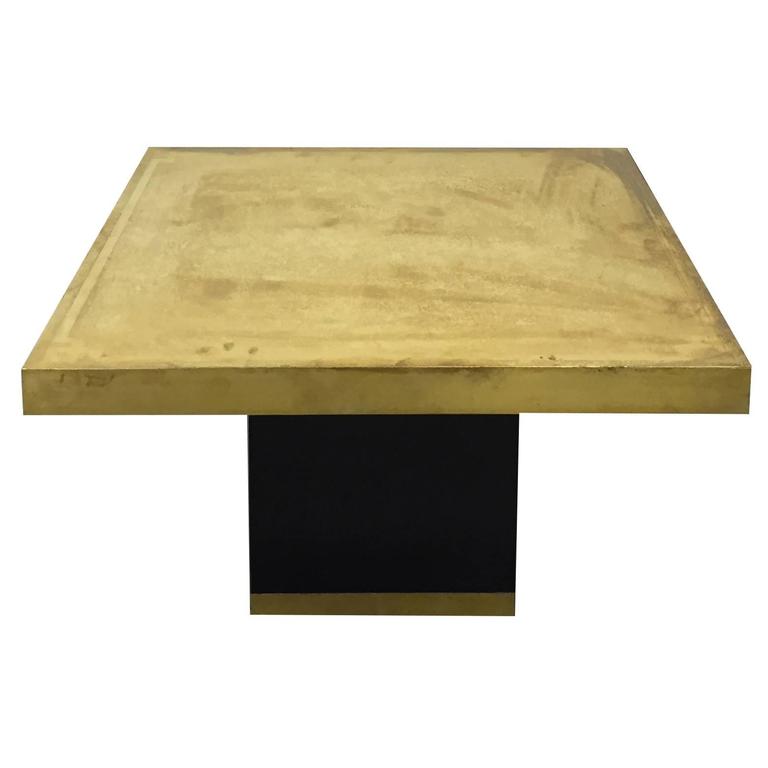 Etched Brass Top Square Side Table With Chinese Border Design