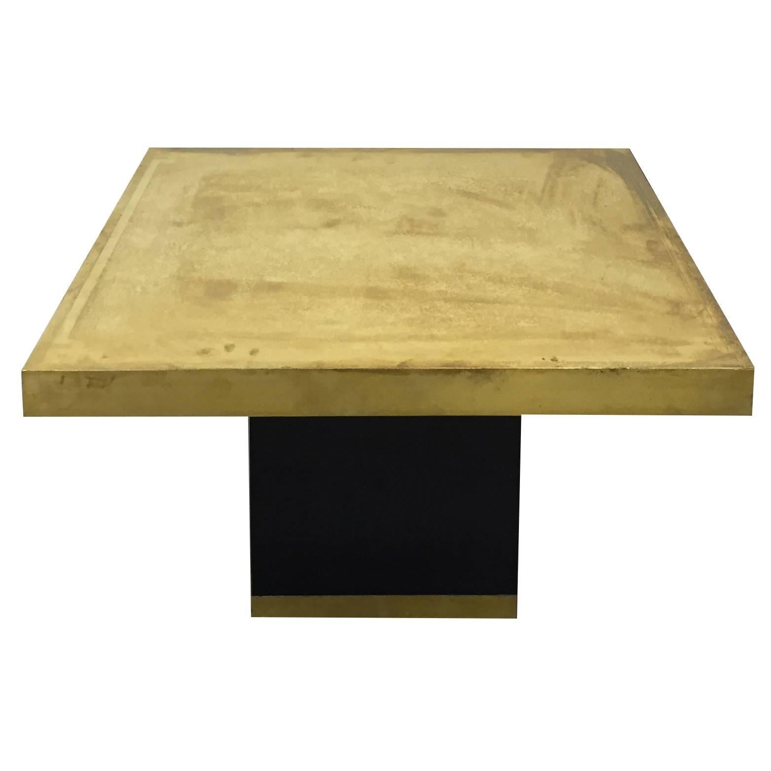 Etched Brass Top Square Side Table with Chinese Border Design For Sale