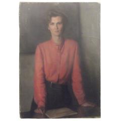 Oil on Canvas, "School Mistress, " Artist Signed, Painted by Holocaust Survivor