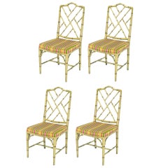 Four Kindel Ivory Lacquer Chinese Chippendale Dining Chairs