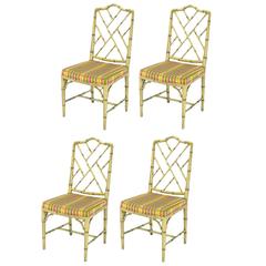Four Kindel Ivory Lacquer Chinese Chippendale Dining Chairs 2