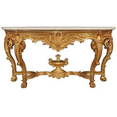 French 19th Century Regence Style Carved Giltwood and Marble Console