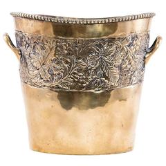 Antique French Bronze Oval Champagne Bucket with Grape Leaves Motif