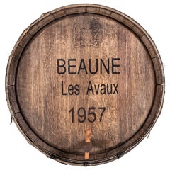 Vintage Burgundy Beaune Les Avaux Wine Cask or Barrel Front with Iron Straps and Tap