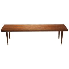 Slatted Walnut Bench or Table with Brass Feet