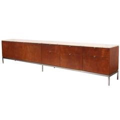 Custom Florence Knoll Calacatta Marble and Cherry Credenza