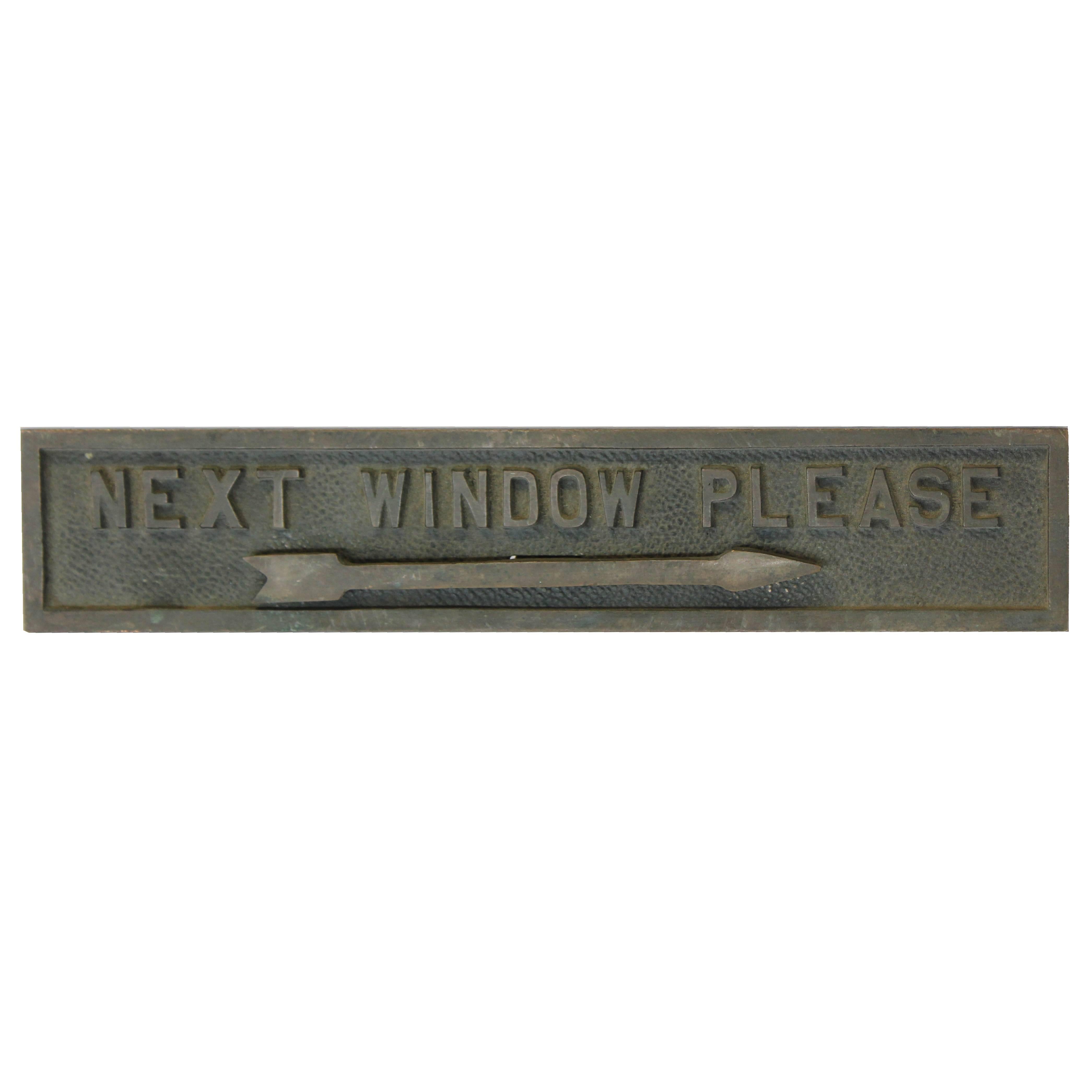 1930s Bank Metal Sign next Window Please  For Sale